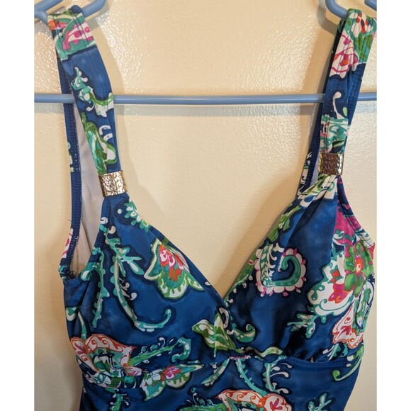 Lauren Ralph Lauren Womens One Piece Swimsuit Blue Floral Paisley Size 8 - Picture 9 of 13